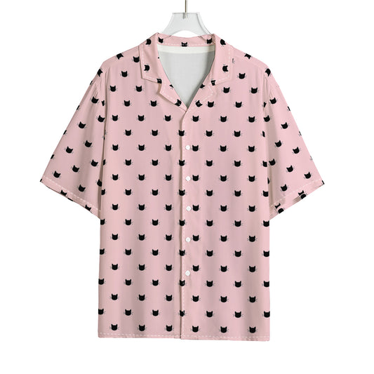 Black And Pink Cat Pattern Print Rayon Hawaiian Shirt