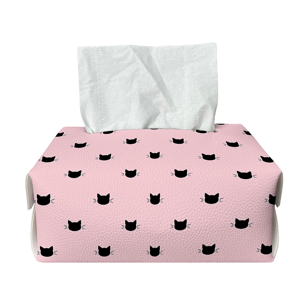 Black And Pink Cat Pattern Print Rectangle Tissue Box Cover