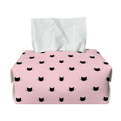 Black And Pink Cat Pattern Print Rectangle Tissue Box Cover
