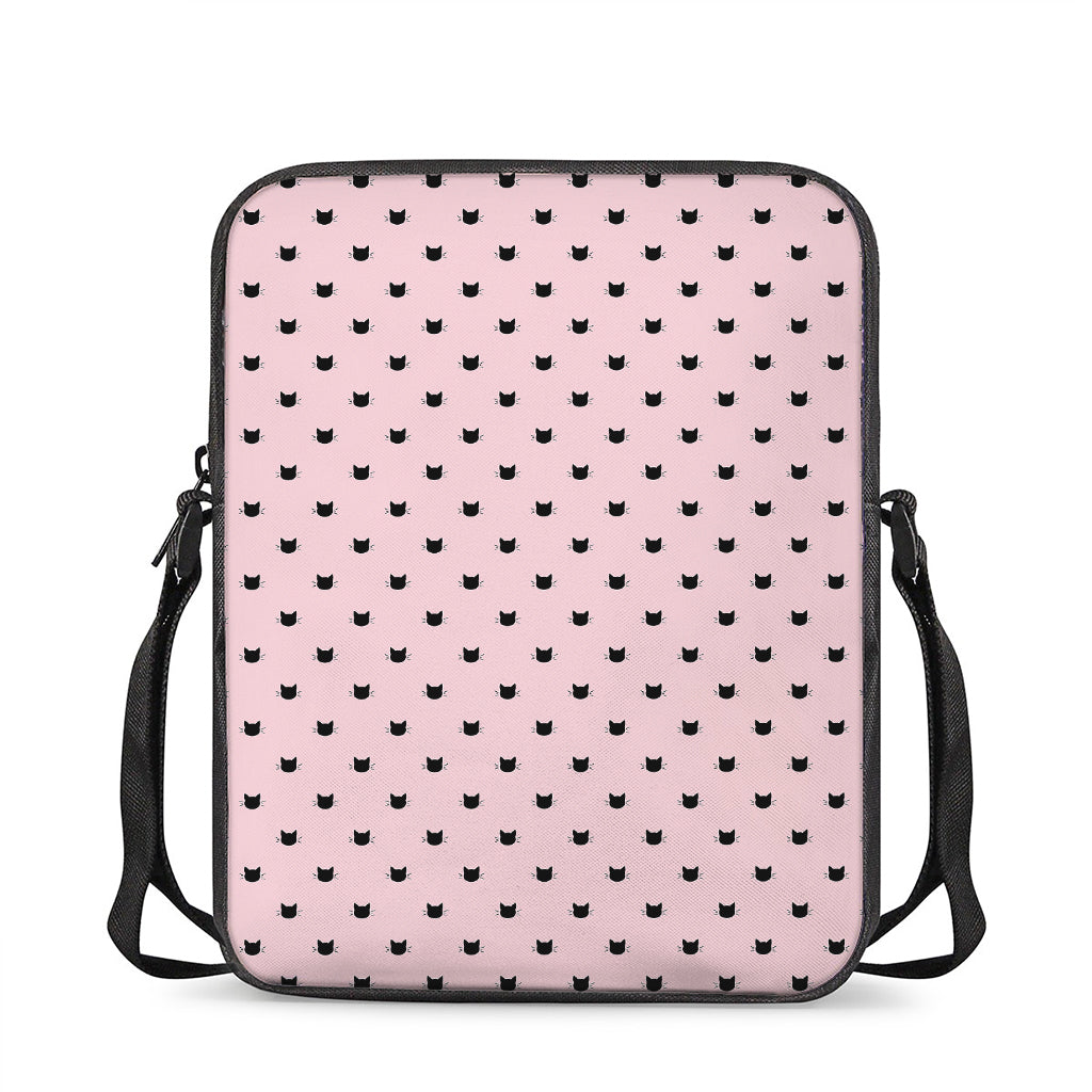 Black And Pink Cat Pattern Print Rectangular Crossbody Bag