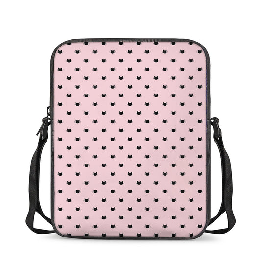 Black And Pink Cat Pattern Print Rectangular Crossbody Bag