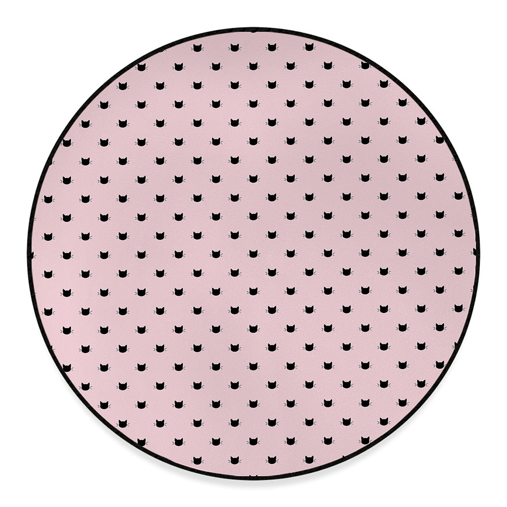 Black And Pink Cat Pattern Print Round Floor Mat
