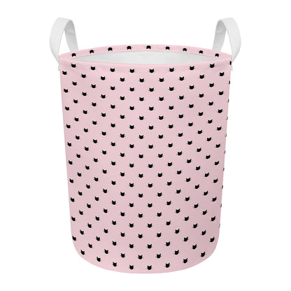 Black And Pink Cat Pattern Print Round Laundry Basket