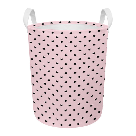 Black And Pink Cat Pattern Print Round Laundry Basket