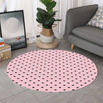 Black And Pink Cat Pattern Print Round Rug