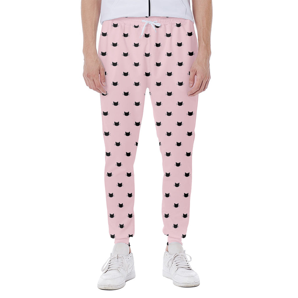 Black And Pink Cat Pattern Print Scuba Joggers