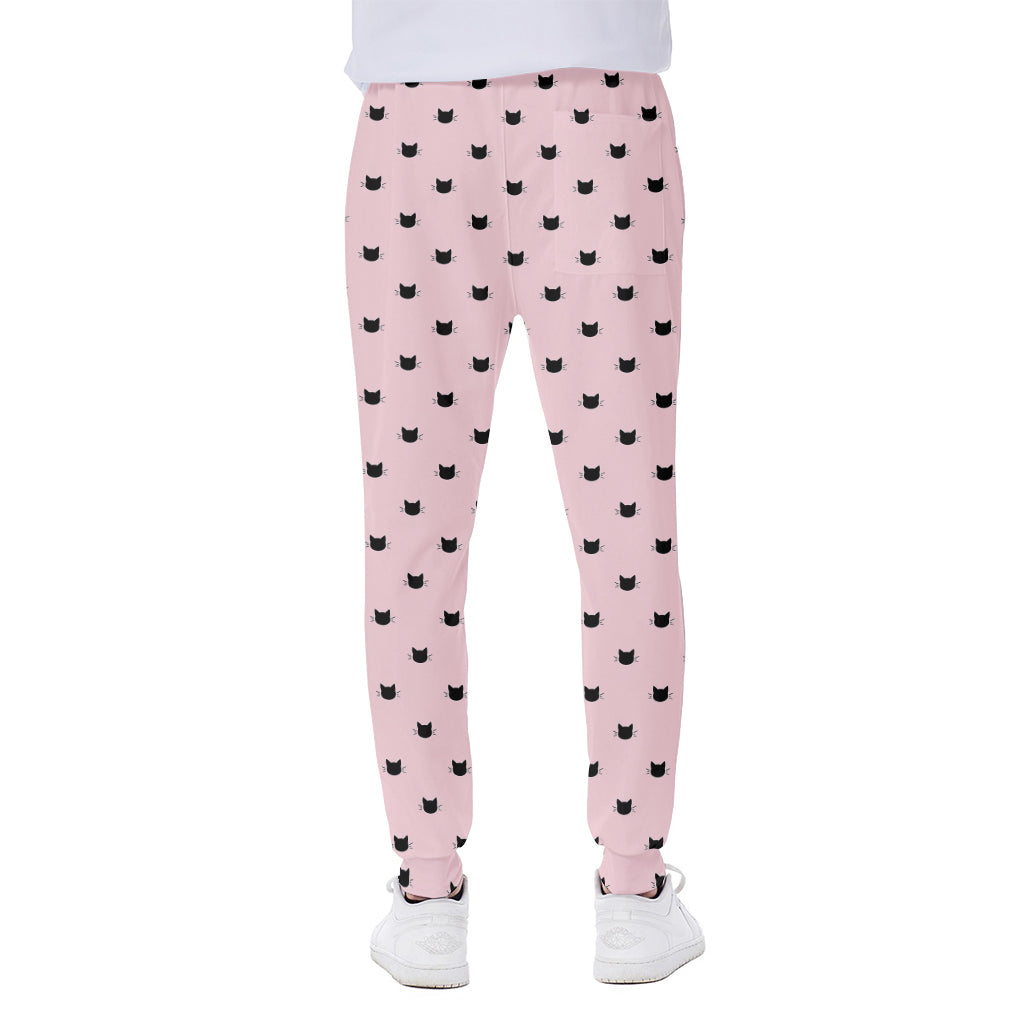 Black And Pink Cat Pattern Print Scuba Joggers