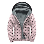 Black And Pink Cat Pattern Print Sherpa Lined Zip Up Hoodie