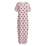 Black And Pink Cat Pattern Print Short Sleeve Long Nightdress