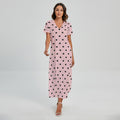 Black And Pink Cat Pattern Print Short Sleeve Maxi Dress