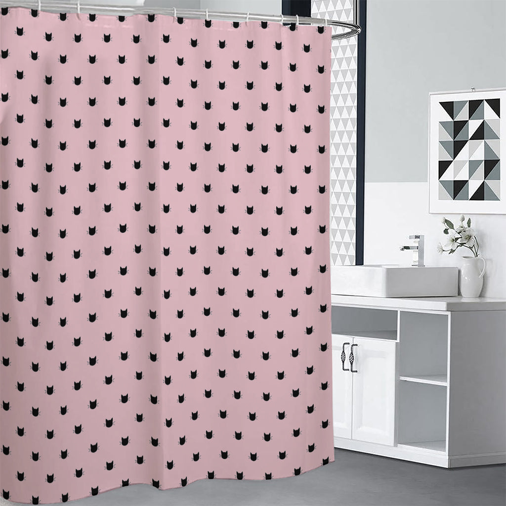 Black And Pink Cat Pattern Print Shower Curtain