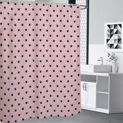 Black And Pink Cat Pattern Print Shower Curtain