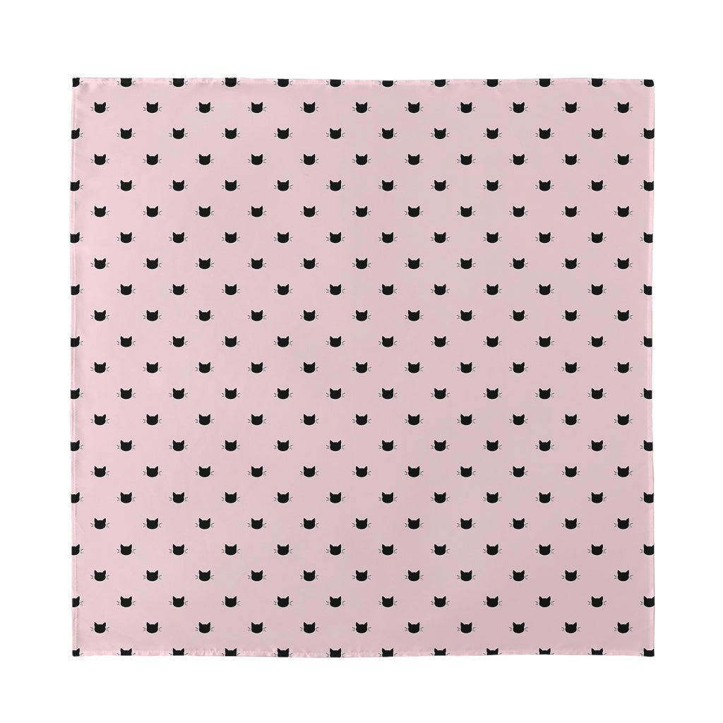 Black And Pink Cat Pattern Print Silk Bandana
