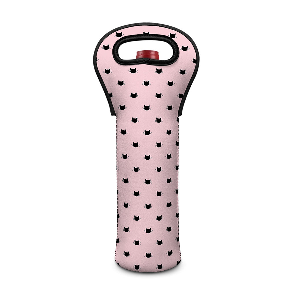 Black And Pink Cat Pattern Print Single Neoprene Wine Tote