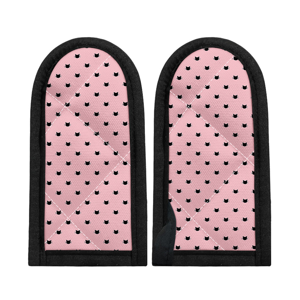 Black And Pink Cat Pattern Print Skillet Handle Cover