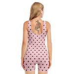 Black And Pink Cat Pattern Print Sleeveless One Piece Swimsuit