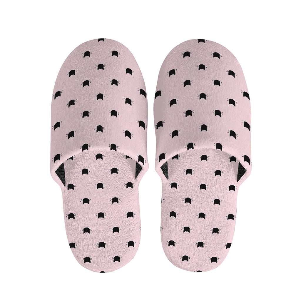 Black And Pink Cat Pattern Print Slippers