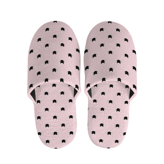 Black And Pink Cat Pattern Print Slippers