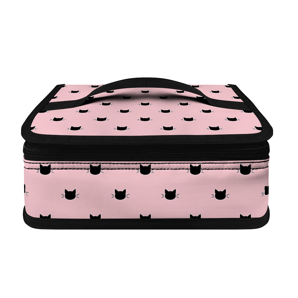 Black And Pink Cat Pattern Print Small Lunch Bag