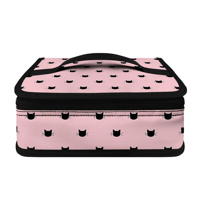 Black And Pink Cat Pattern Print Small Lunch Bag