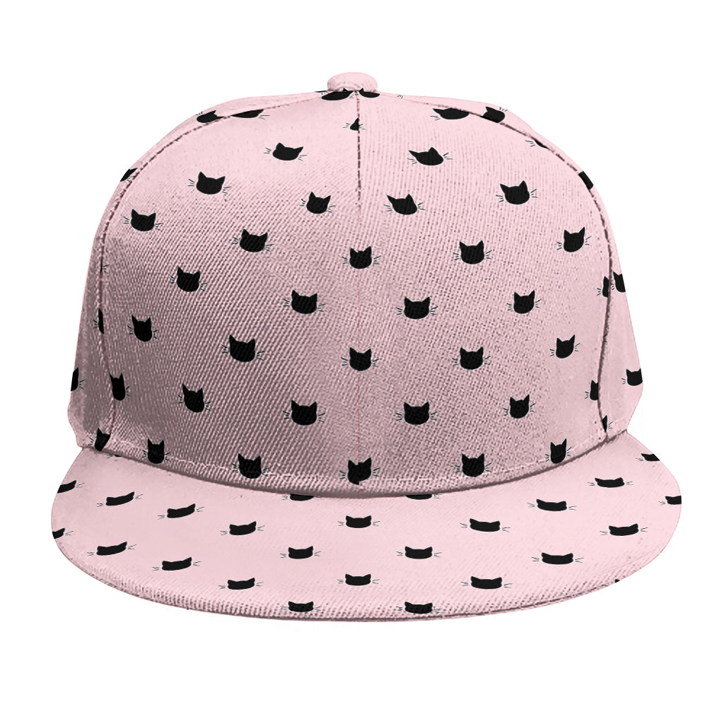 Black And Pink Cat Pattern Print Snapback Cap