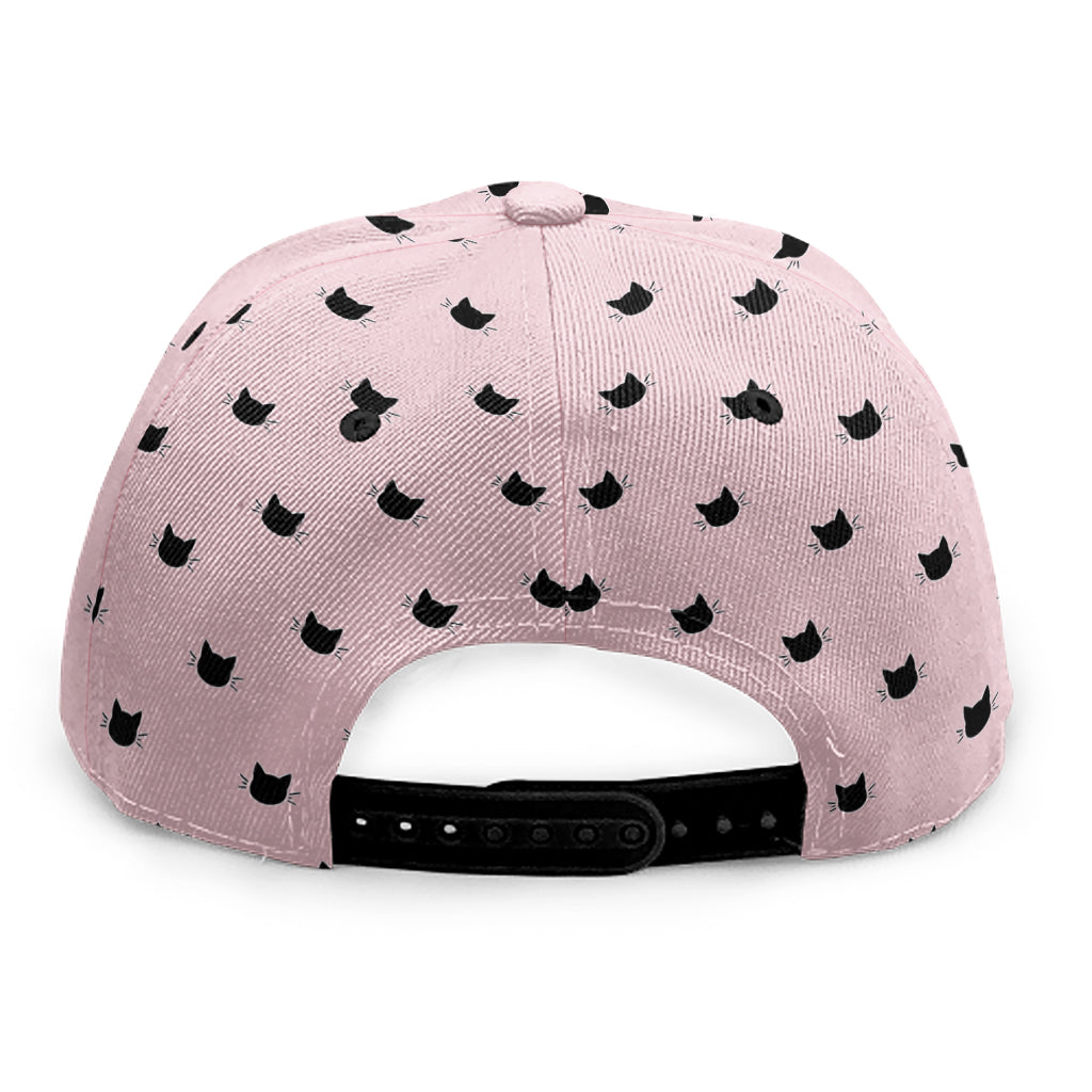 Black And Pink Cat Pattern Print Snapback Cap
