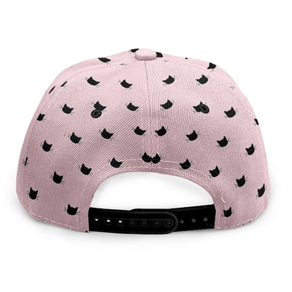 Black And Pink Cat Pattern Print Snapback Cap