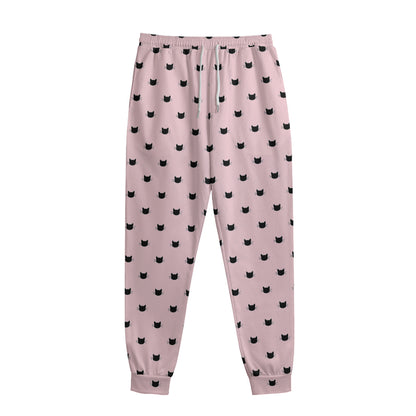 Black And Pink Cat Pattern Print Sweatpants