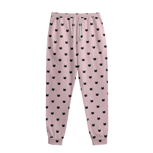 Black And Pink Cat Pattern Print Sweatpants
