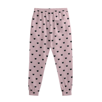 Black And Pink Cat Pattern Print Sweatpants
