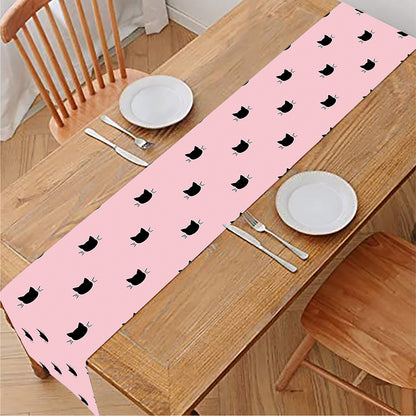 Black And Pink Cat Pattern Print Table Runner