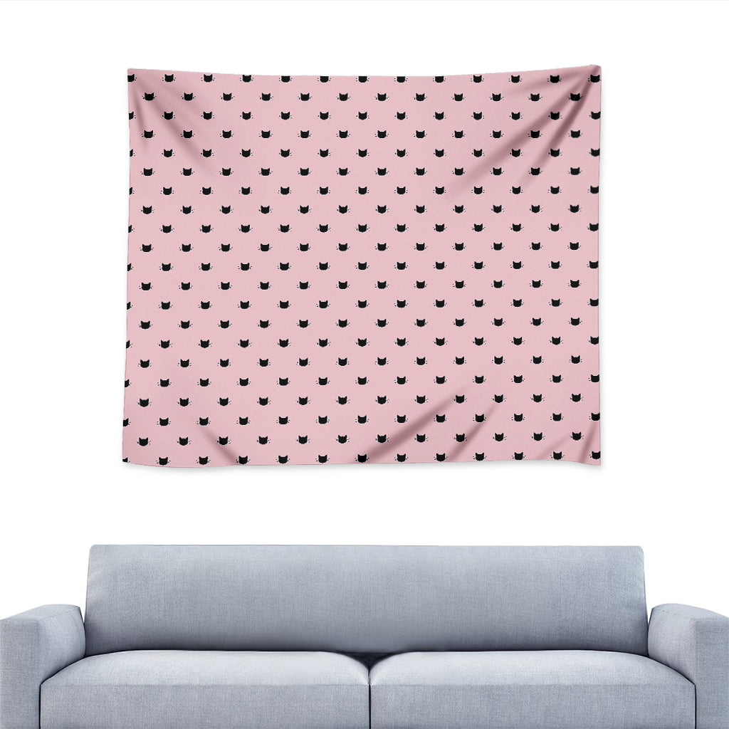 Black And Pink Cat Pattern Print Tapestry