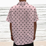 Black And Pink Cat Pattern Print Textured Short Sleeve Shirt