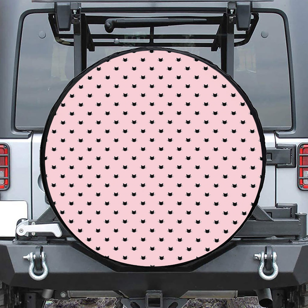 Black And Pink Cat Pattern Print Tire Cover
