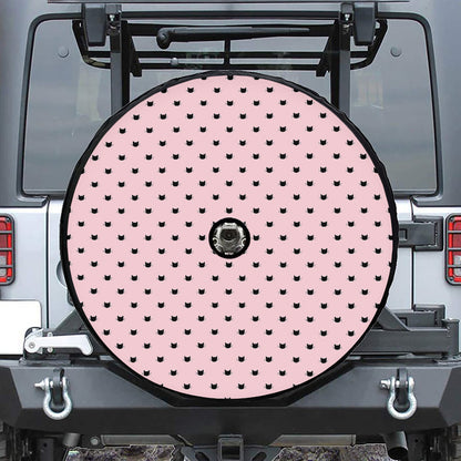 Black And Pink Cat Pattern Print Tire Cover With Camera Hole