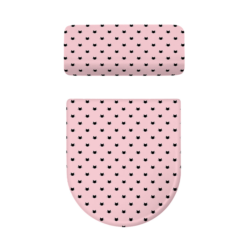Black And Pink Cat Pattern Print Toilet Lid And Tank Cover Set