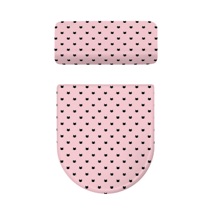 Black And Pink Cat Pattern Print Toilet Lid And Tank Cover Set