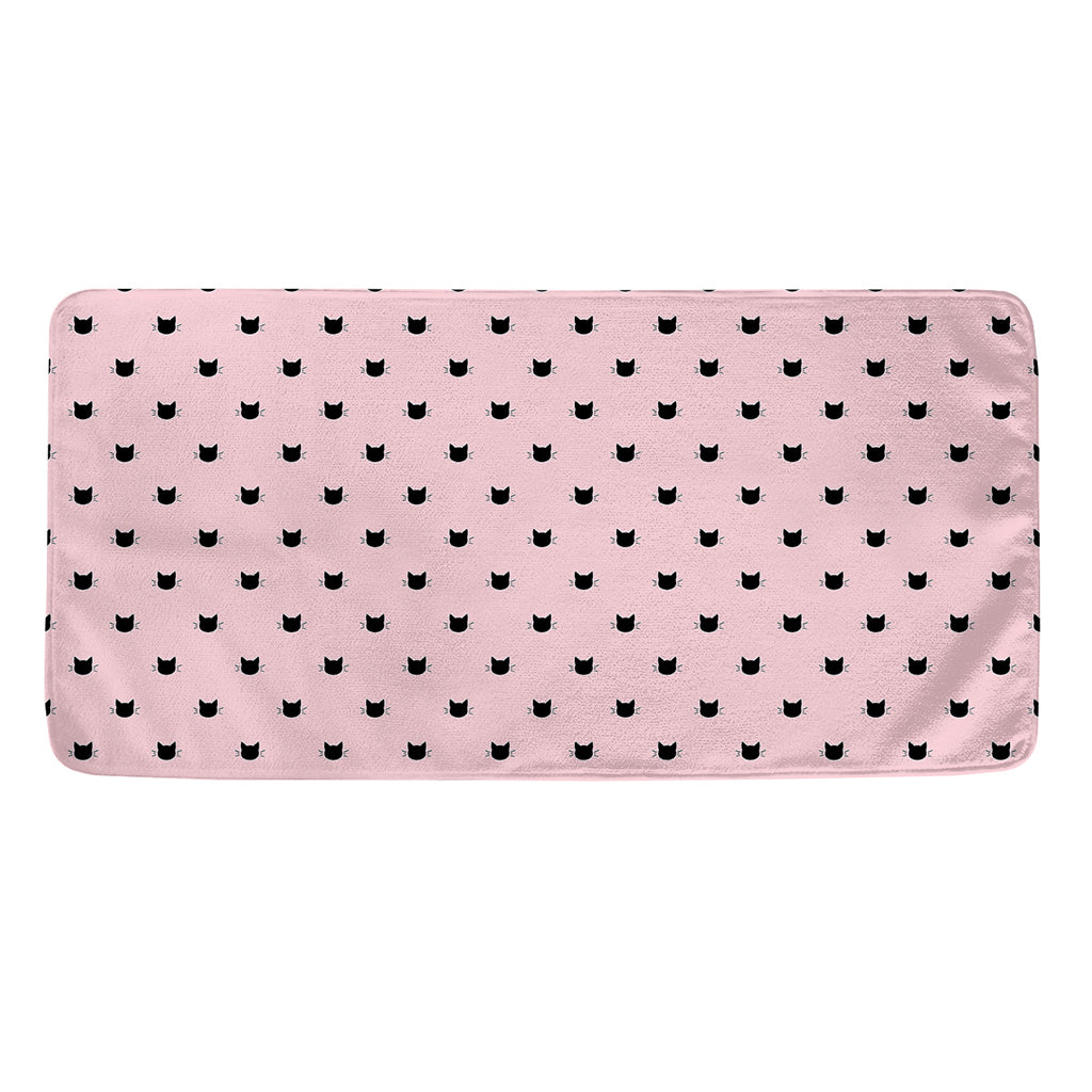 Black And Pink Cat Pattern Print Towel