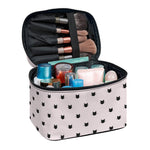 Black And Pink Cat Pattern Print Travel Makeup Bag