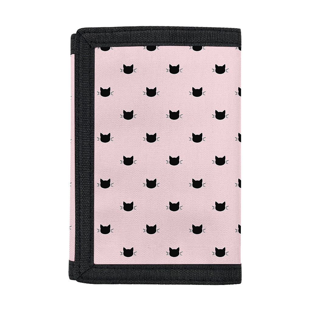 Black And Pink Cat Pattern Print Trifold Wallet