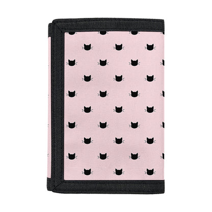Black And Pink Cat Pattern Print Trifold Wallet