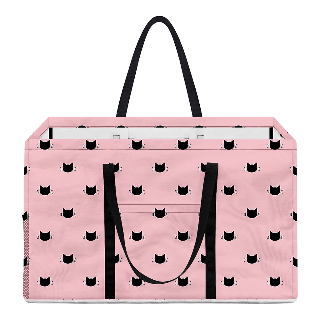 Black And Pink Cat Pattern Print Utility Tote Bag