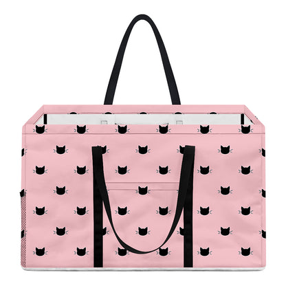 Black And Pink Cat Pattern Print Utility Tote Bag