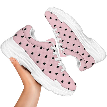 Black And Pink Cat Pattern Print White Chunky Shoes