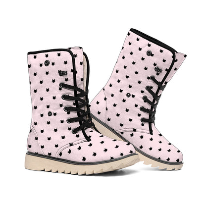 Black And Pink Cat Pattern Print Winter Boots