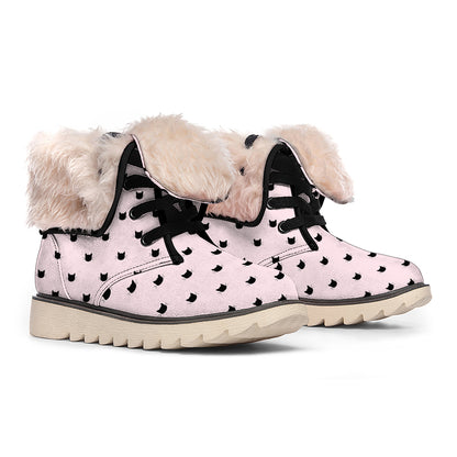 Black And Pink Cat Pattern Print Winter Boots