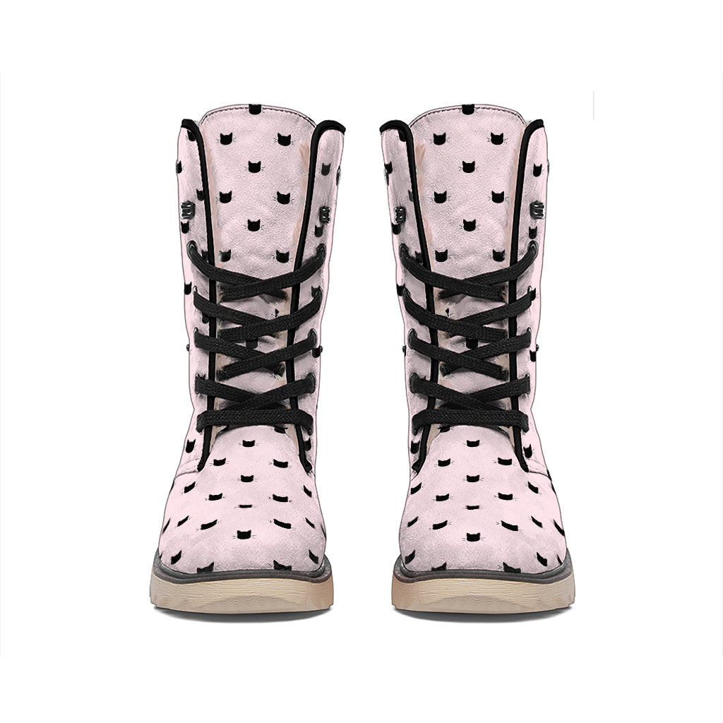 Black And Pink Cat Pattern Print Winter Boots