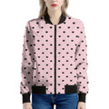 Black And Pink Cat Pattern Print Women's Bomber Jacket