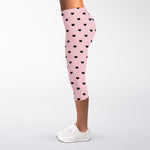 Black And Pink Cat Pattern Print Women's Capri Leggings