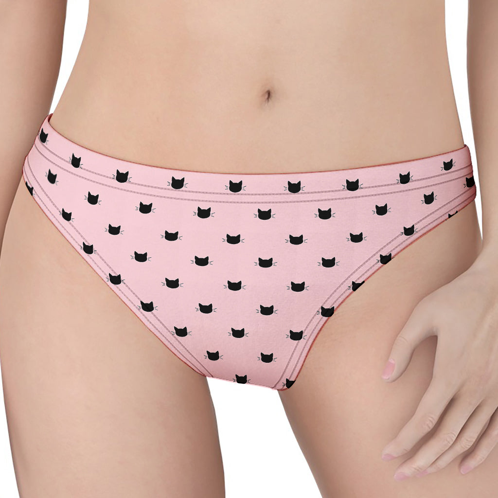Black And Pink Cat Pattern Print Women's Thong